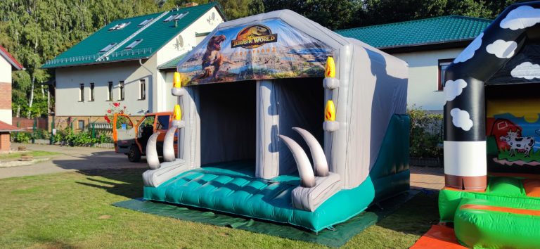 Hüpfburg Jurasic World - Dino mit Rutsche mieten